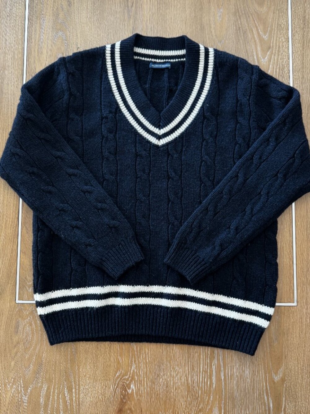 Brandy Melville Chunky Blue Wool Blend V-Neck Cable Knit Pullover Sweater L READ